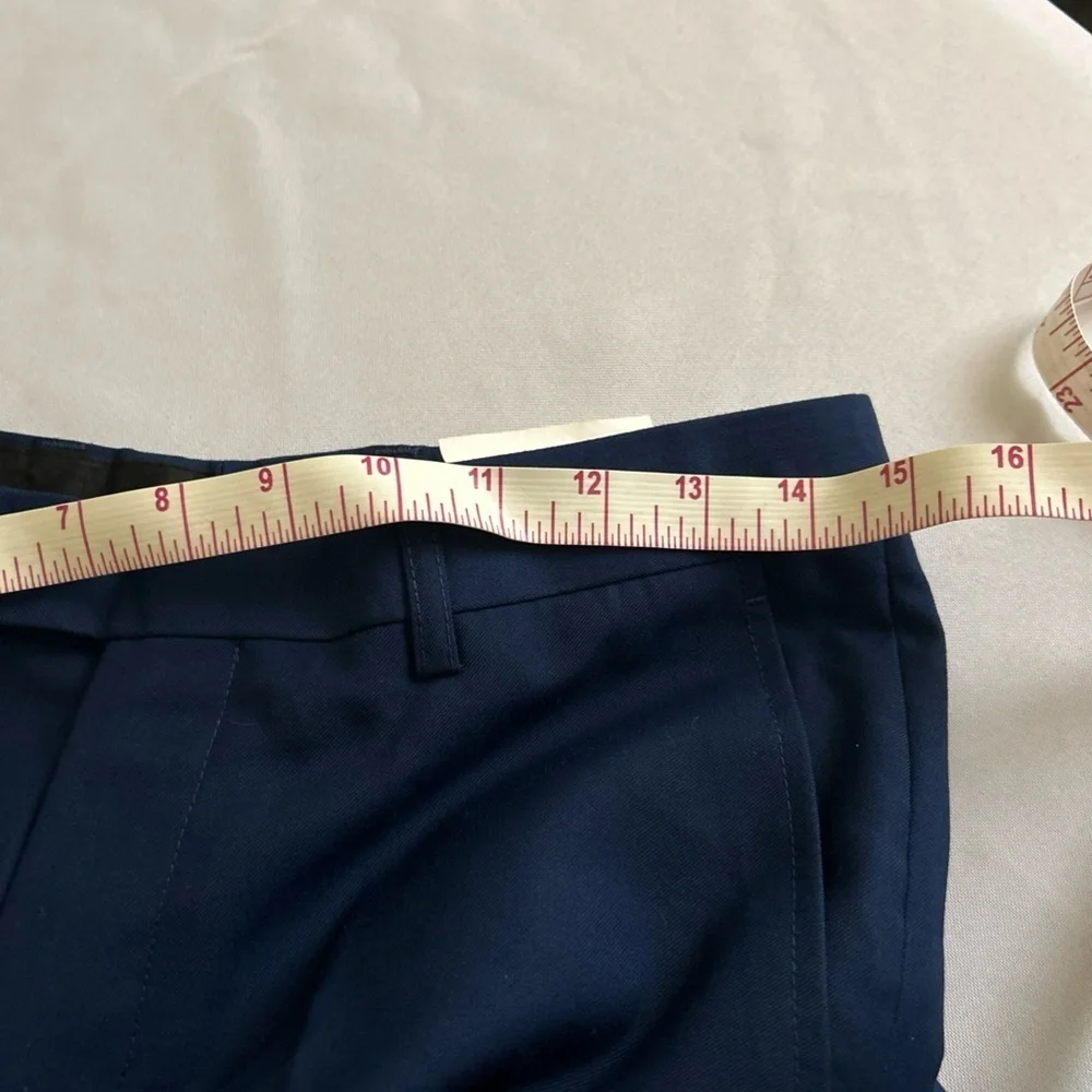 Navy Blue High-Waisted Dress Pants with Tapered Fit